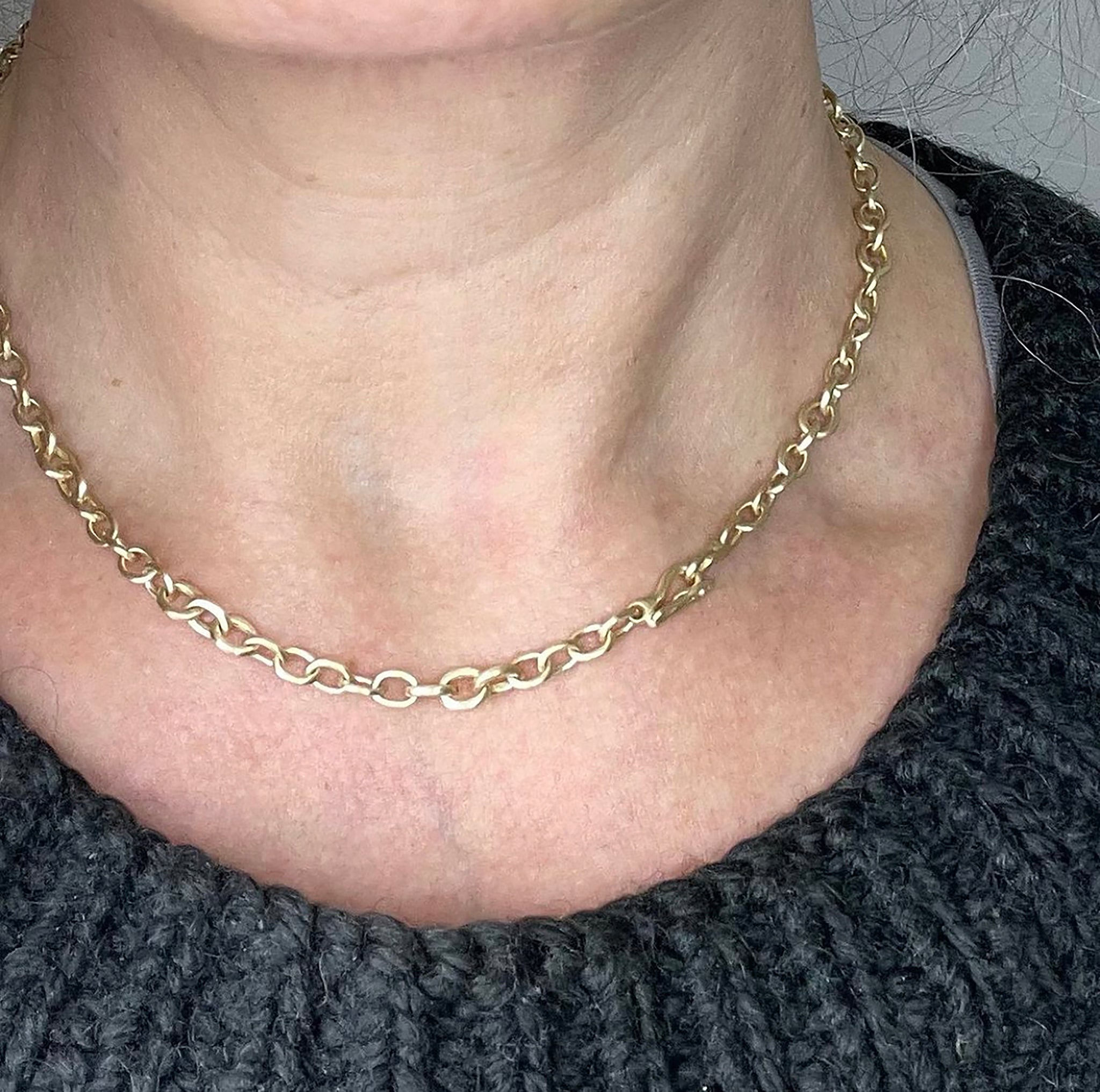 Pure 18K Solid Yellow Gold Necklace Women Lip Link Chain Necklace 16inch |  eBay